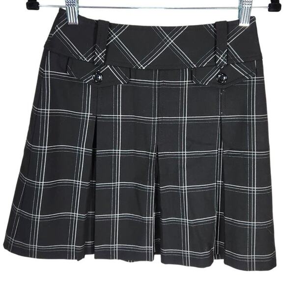 LOFT Skirt Black Plaid Side-Zip Pleated Size 0P - Picture 1 of 5